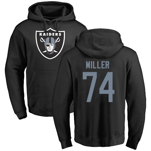 Men Oakland Raiders Black Kolton Miller Name and Number Logo NFL Football #74 Pullover Hoodie Sweatshirts->nfl t-shirts->Sports Accessory